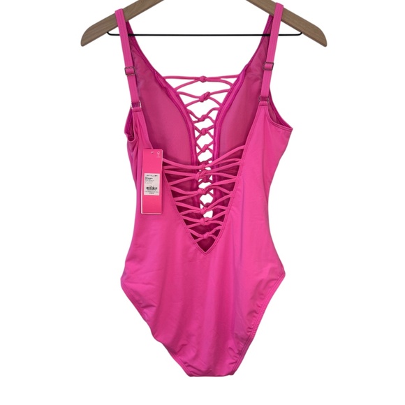 NWT, Lilly Pulitzer Isle Lattice One-Piece Swimsuit in Plumeria Pink, Size 8 - Picture 3 of 4